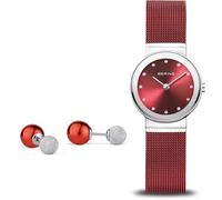BERING Women's Watch Quartz Movement - Classic Collection with Stainless Steel and Sapphire Crystal 10126-303-GWP , Silver/Red