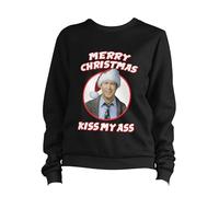 BeringTees Merry Christmas Kiss My Ass Funny Holiday Sweatshirt Festive Humor Jumper Pullover - XL BLACK