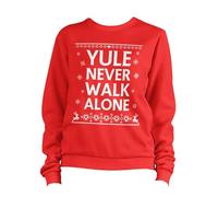 BeringTees Yule Never Walk Alone Christmas Football Ugly Jumper Sweatshirt Funny Festive Holiday Pullover - M RED