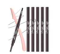 Berinist Waterproof Eyebrow Pencils for Women, 6Pcs Double-ended Black Eye Brow Pencil with Razor Kit, Triangular Tip Design Makes it Easier to Define and Fill in Brows for a Natural Look