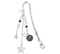 Berirexrion Charm Acotar Moon Bookmark - Fantasy Sun Star Aesthetic Vintage Book Mark Silver Chain Pendant Tassel Metal Bookmarks Reading for Women Men Reader Bookish Novel Lovers Fans Valentines Gift