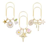 Berirexrion Charm Metal Bookmark Gift - 3 PCs Cute Bow Butterfly Flower Star Paperclip Book Mark Large Unique Aesthetic Page Marker Planner Paper Clip Reading Lover Women Girl Birthday School Supplies