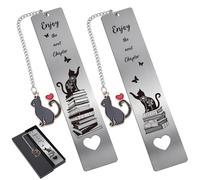 Berirexrion Cute Cat Metal Bookmarks, 2 Pack Enjoy The Next Chapter for Reading Women Men Teacher Retirement Gift Bookmark Pendant Book Cat Lover Reader