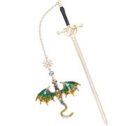 Berirexrion Fantasy Dragon Sward Bookmark - Cool Fourth Wing Page Marker Unique Personalized Tassel Metal Pendant Antique Gold Green Bookmarks Reading Gift Men Birthday Teacher Friend Thank Christmas