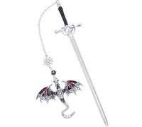 Berirexrion Fourth Wing Dragon Bookmark - Fantasy Sward Bookmarks Vintage Tassel Metal Pendant Antique Silver Grey Inspirational Bookmarks Reading School Stationery Gift Men Boy Bookworm Reader