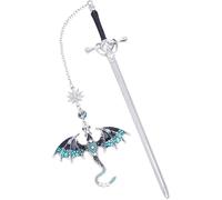 Berirexrion Novelty Fourth Wing Bookmark - Dragon Sward Bookmark for Men with Vintage Metal Pendant Silver and Antique Blue - Book Marker for Reading Lovers