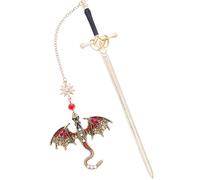 Berirexrion Sward Fourth Wing Bookmark - Fantasy Dragon Book Mark Vintage Tassel Metal Pendant Antique Gold Red Bookmarks Page Accessories Reading Lovers Club Gift Men Boys Students Bookish Readers