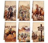Berirexrion Western Kitchen Hand Towels - Set of 6 Cowboy Horse Country Wild West Rodeo Dish Towels Decor Absorbent Drying Microfiber Tea Towel Accessories Farmhouse Home Bathroom Housewarming Gifts