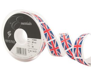 Berisfords 11523 20 m x 25 mm Printed Union Jack Flag Ribbon, Red/White/Blue