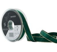 Berisfords 15 mm Gold Edge Satin Ribbon, Forest