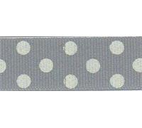 Berisfords 15 mm Polka Dot Spotty Grosgrain Ribbon, Grey/Ivory