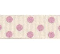 Berisfords 15 mm Polka Dot Spotty Grosgrain Ribbon, Natural/Pink