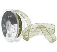 Berisfords 15 mm Random Glitter Wire Edge Ribbon, Cypress
