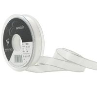 Berisfords 15 mm Silver Edge Satin Ribbon, White