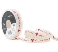 Berisfords 15mm All My Love Ribbon, Natural and Red