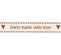 Berisfords 15mm Handmade with Love Natural/Red Ribbon 4m Reel
