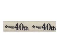 Berisfords 15mm Happy 40th Birthday Ribbon - Cream, Grey - per metre