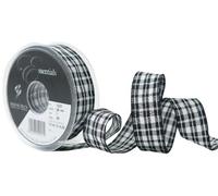 Berisfords 25 mm Beaumont Wire Edge Ribbon, Black and White