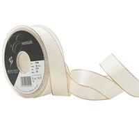 Berisfords 25 mm Polyester Yarn Gold Edge Satin Ribbon, Bridal White