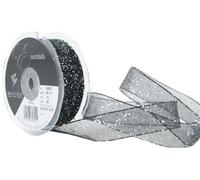 Berisfords 25 mm Random Glitter Wire Edge Ribbon, Black
