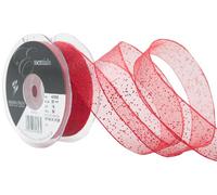 Berisfords 25 mm Random Glitter Wire Edge Ribbon, Red
