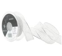 Berisfords 25 mm Wired Tinsel Mesh Ribbon, Silver