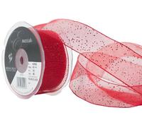 Berisfords 40 mm Random Glitter Wire Edge Ribbon, Red
