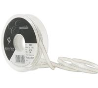 Berisfords 7 mm Silver Edge Satin Ribbon, Bridal White