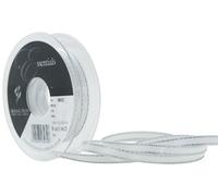 Berisfords 7 mm Silver Edge Satin Ribbon, White