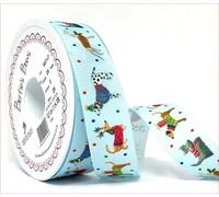 Berisfords Christmas Festive Pets Ribbon, 25mm Width - Per Metre or Roll - Simply Sew Crafty™ (Jolly Dogs - Blue, 25 Metres)