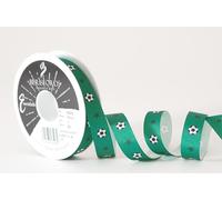 Berisfords Football Star Grosgrain Ribbon Green 16mm