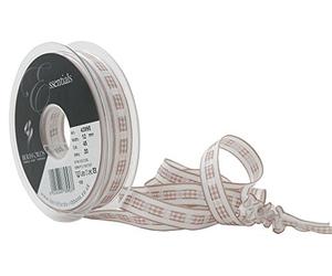 Berisfords Gingham Ruffle Ribbon, Ecru, 12 mm