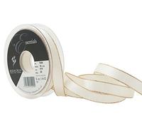 Berisfords Gold Edge Satin Ribbon, Bridal White, 15 mm