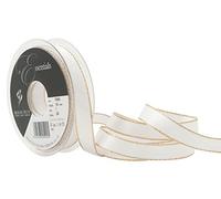 Berisfords Gold Edge Satin Ribbon, White, 15 mm