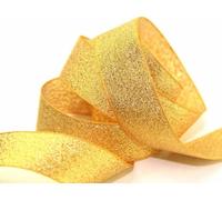 Berisfords Metallic Lame Ribbon 25mm Wide Dark Gold - 20 metre roll