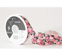 Berisfords Satin Patterned Ribbon ‘Fleur’ Multicolour on Black 15mm Wide 20m Reel