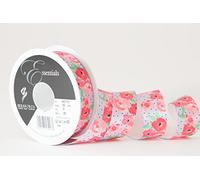 Berisfords Satin Patterned Ribbon ‘Fleur’ Multicolour on Lilac 25mm Wide 20m Reel