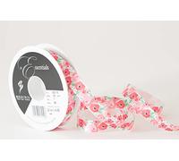 Berisfords Satin Patterned Ribbon ‘Fleur’ Multicolour on White 15mm Wide 20m Reel