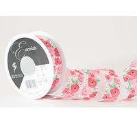Berisfords Satin Patterned Ribbon ‘Fleur’ Multicolour on White 25mm Wide 20m Reel