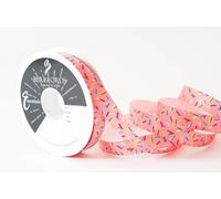 Berisfords Sprinkles Printed Satin Ribbon Pink 15mm