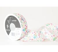 Berisfords Taffeta Patterned Ribbon ‘Flower Patch’ Multicolour on White 25mm Wide 25m Reel