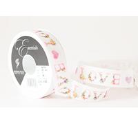 Berisfords Taffeta Patterned Ribbon ‘Love’ Multicolour on White 25mm Wide 25m Reel