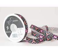 Berisfords Taffeta Patterned Ribbon ‘Spring Bloom’ Multicolour on Black 15mm Wide 25m Reel