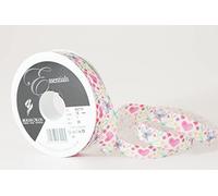 Berisfords Taffeta Patterned Ribbon ‘Spring Bloom’ Multicolour on White 15mm Wide 25m Reel