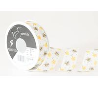 Berisfords Taffeta Spring Patterned Ribbon ‘Busy Bee’ Multicolour on White 25mm Wide 25m Reel