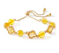 BERITNI Four-leaf Clover Bracelet for Women, Cute Crystal Bead Tennis Bracelets, Adjustable Sparkling Wrist Chain Charm, Slider Clasp Fashion Jewelry Bangle Accessories Birthday Gift, Yellow
