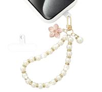 BERITNI Phone Charm Strap, Beaded Phone Wrist Strap, Universal Hand Lanyard Cute Pearl Chain with Tether Tab, Detachable Anti Theft Strap for Women Girls Phones Bag Airpods Keychain, Pink
