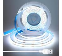 BERIXDEEP 2m LED Strip Lights USB Powered, 1.5m Cable, Cool White, 6000K | 5V Dotless LED Strip for Backlight of Desk, Monitor, Caravan, Wardrobe, Cupboard, Under Desk, 8mm Wide, CRI 92