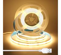 BERIXDEEP 3m COB LED Strip with 1.5m USB Cable, 8mm Wide, CRI 92+, 5V Warm White LED Strip Lights for TV Backlight, Headboard, Under Cabinet, Self Adhesive LED Tape for Add Lighting, 3000K