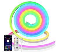BERIXDEEP 3m RGB+IC Neon LED Rope Light, USB 5V Outdoor Neon Strip with Remote App Control, Music Sync, Segmented Color Changing, Smart IC RGB LED Strip Lights for Bedroom, Gaming